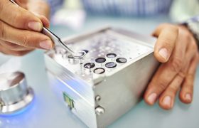 在Phenom XL样品架中插入样品的人。