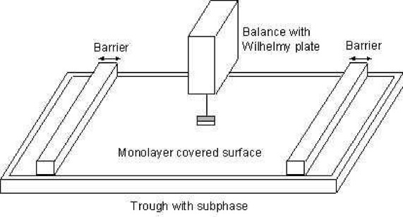 朗缪尔薄膜天平与Wilhelmy版电天平示意图。