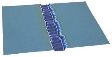 Zeta 3D optical profiler image of laser-ablated trench scribed in ITO thin film on glass