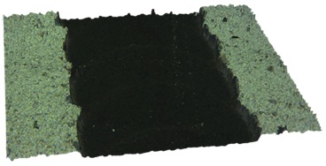 Zeta 3D optical profiler image of laser-scribed trench in thin film solar cell on glass